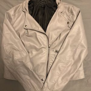 Grey, Short, Zip Up, Faux Leather Jacket